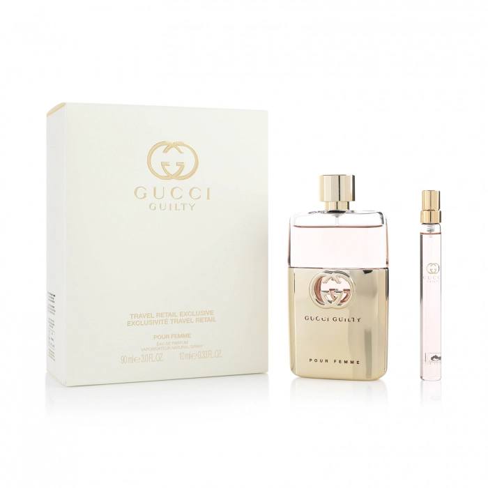 Gucci Guilty perfume set with packaging on a white background Monza Outlet