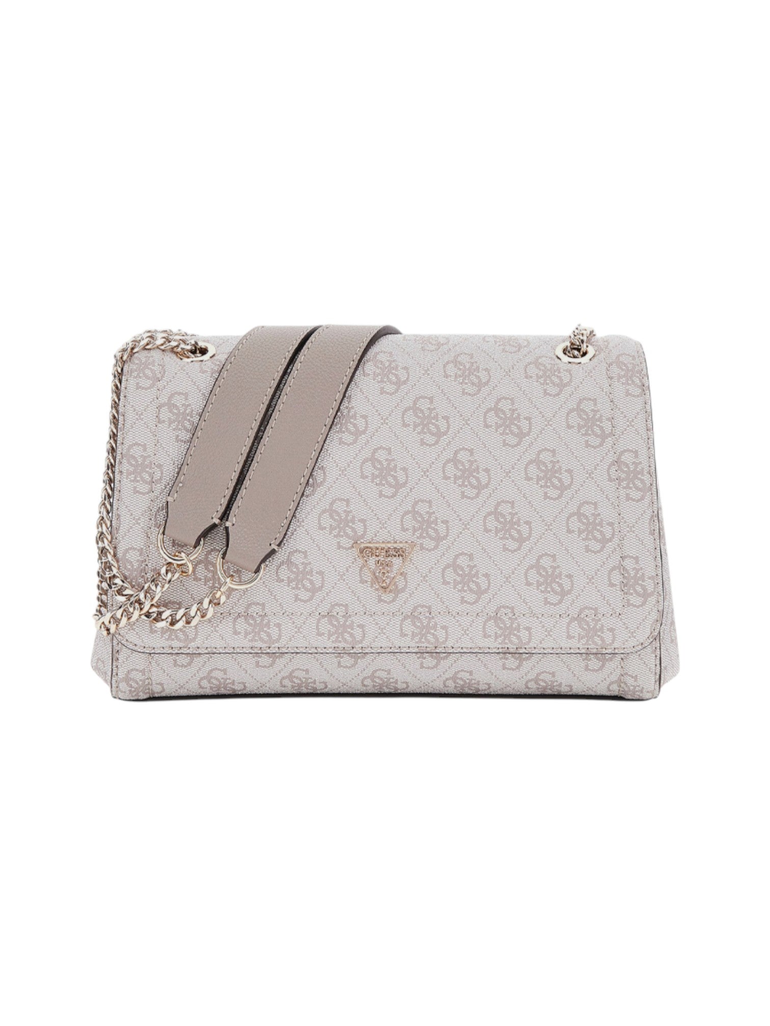 Designer handbag with floral pattern and chain detail on a white background. Guess, Monza Outlet, Monza Fashion, Shein Outlet