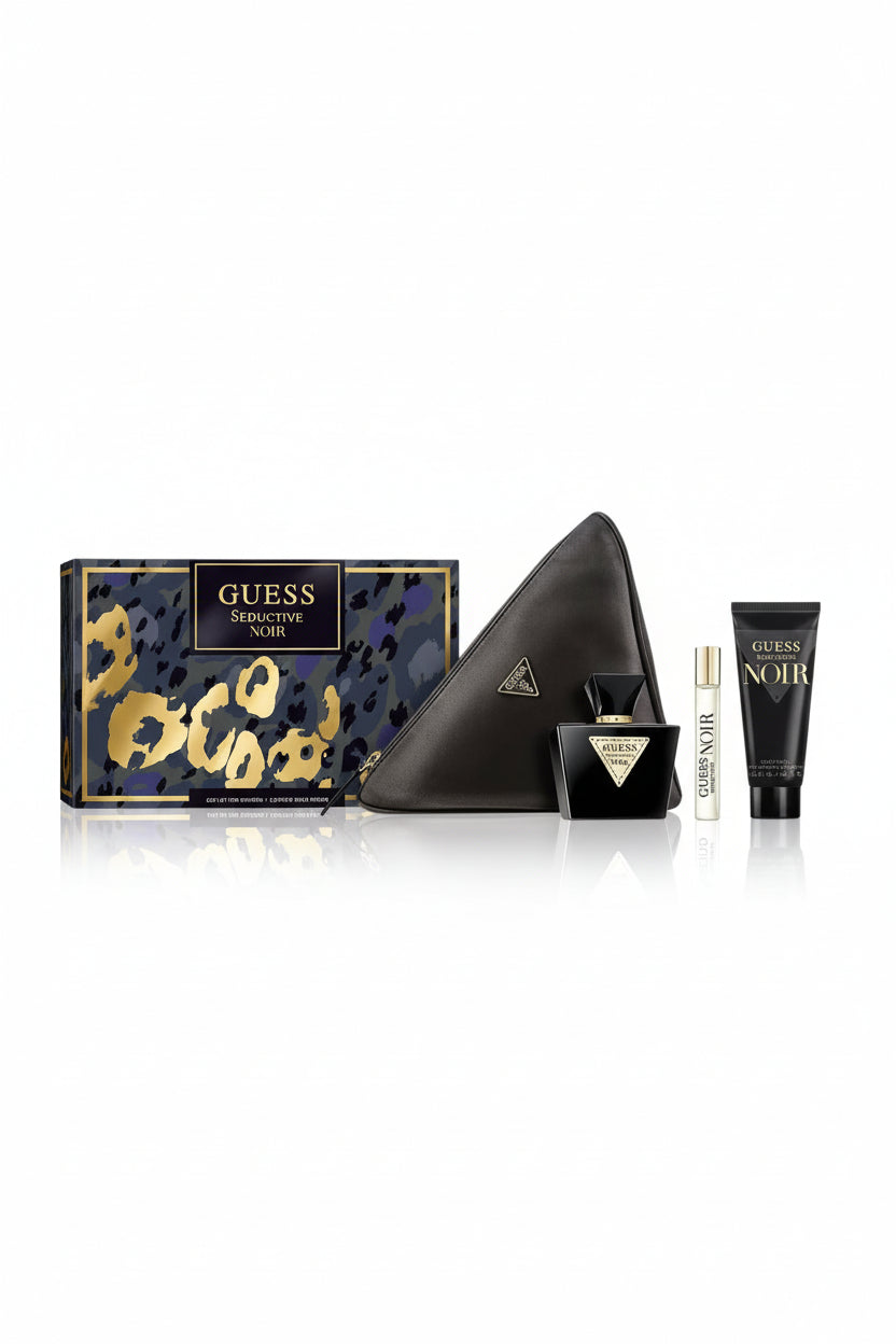 Guess perfume set with black packaging on a white background. Guess, Monza Outlet, Monza Fashion, Shein Outlet