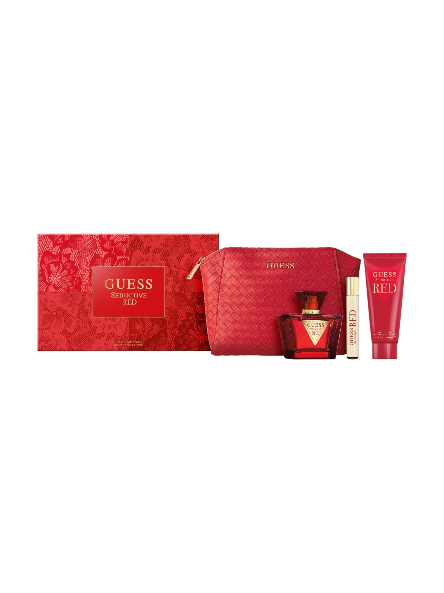 Guess perfume set with red packaging on a white background monza outlet, Shein outlet, monza fashion
