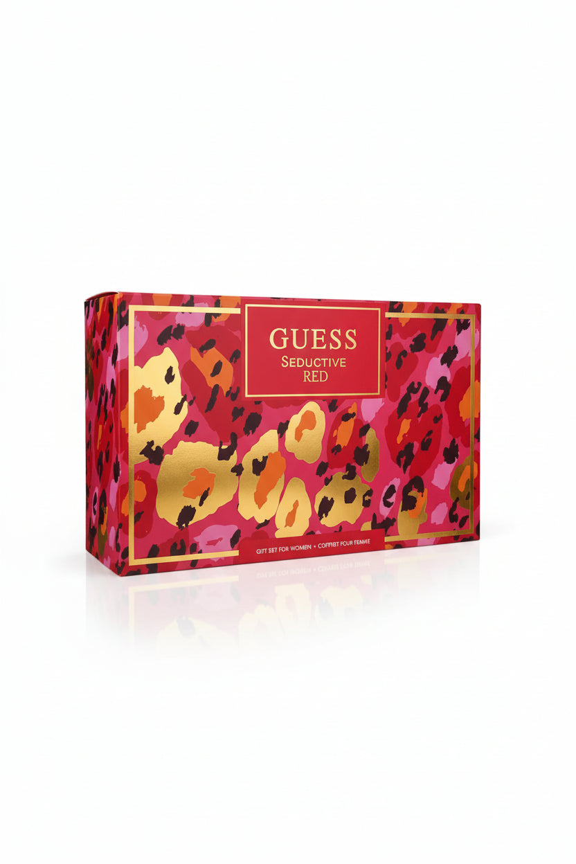 Guess Seductive Set packaging with colorful design on a white background. Guess, Monza Outlet, Monza Fashion, Shein Outlet