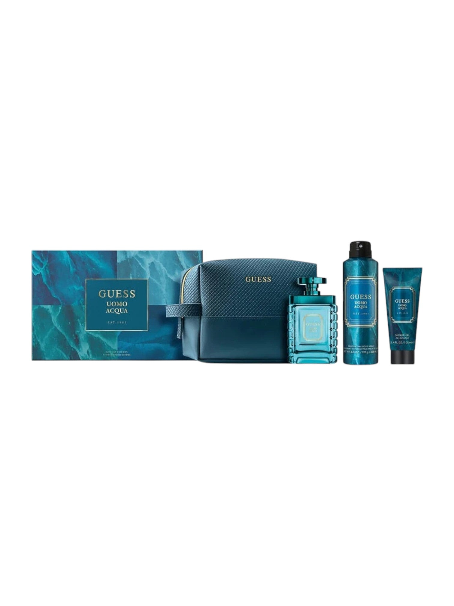 Guess men's grooming set with blue packaging on a white background monza outlet, Shein outlet, monza fashion