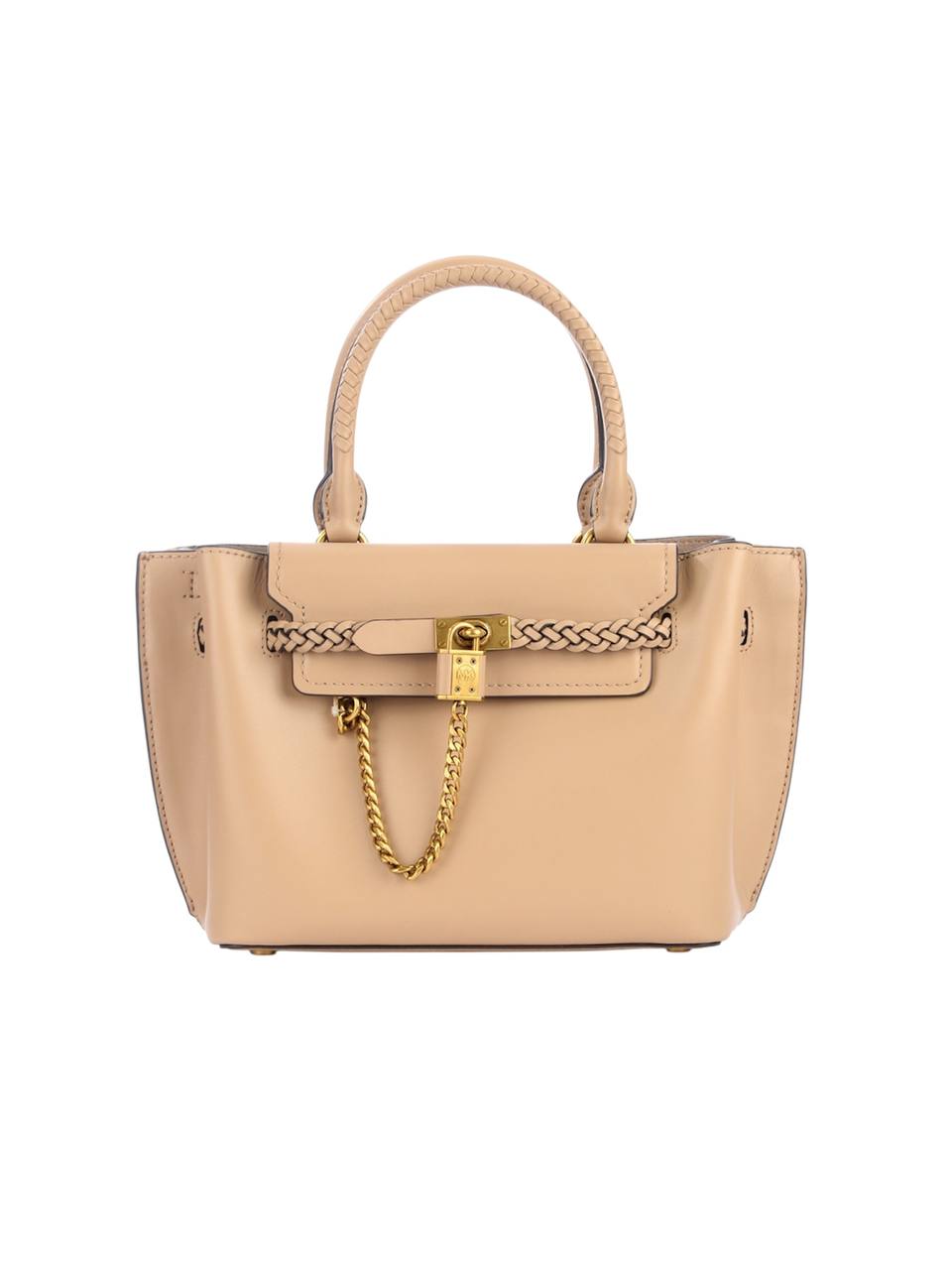 Beige handbag with gold chain and clasp on a white background Michael Kors Monza Outlet, Monza Fashion, Shein Outlet