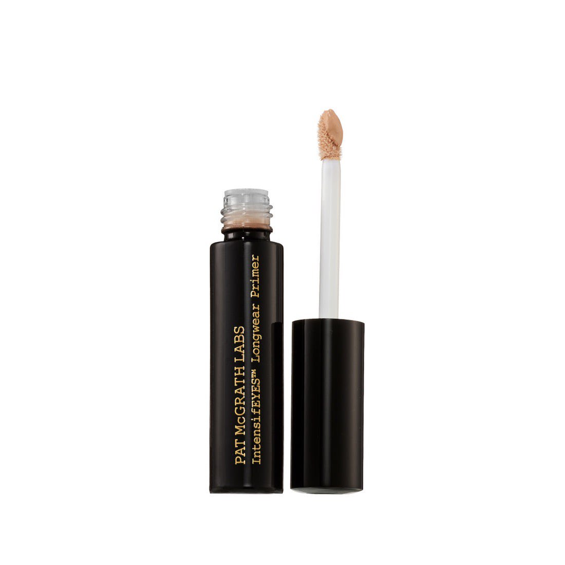 A bottle of Pat McGrath Labs IntensifEYES Longwear Primer with the cap removed, showing the product and applicator. Monza Outlet