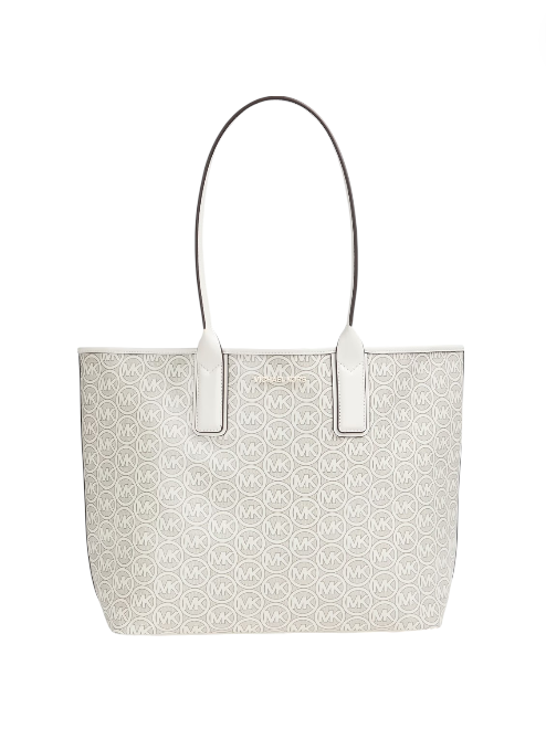 White tote bag with a subtle pattern on a white background Michael Kors Monza Outlet, Monza Fashion, Shein Outlet