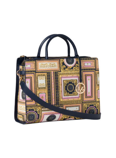 Designer handbag with intricate pattern and brand logo on a white background monza outlet, Shein outlet, monza fashion