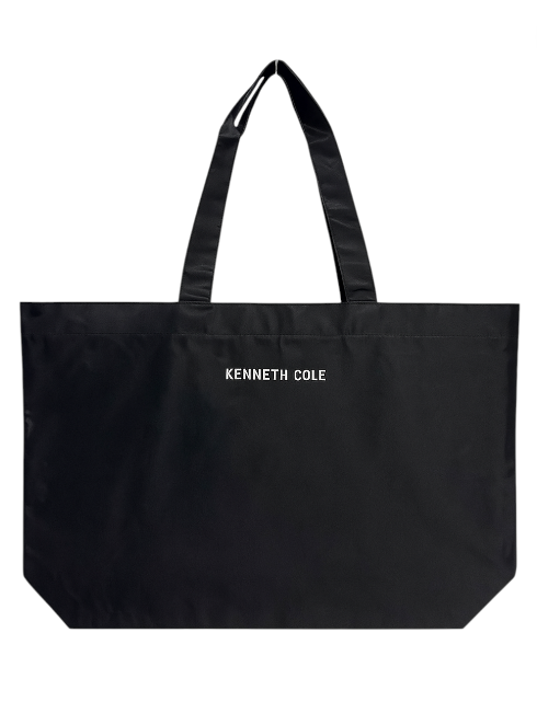 Black tote bag with Kenneth Cole branding on a white background. Monza Outlet Kenneth Cole