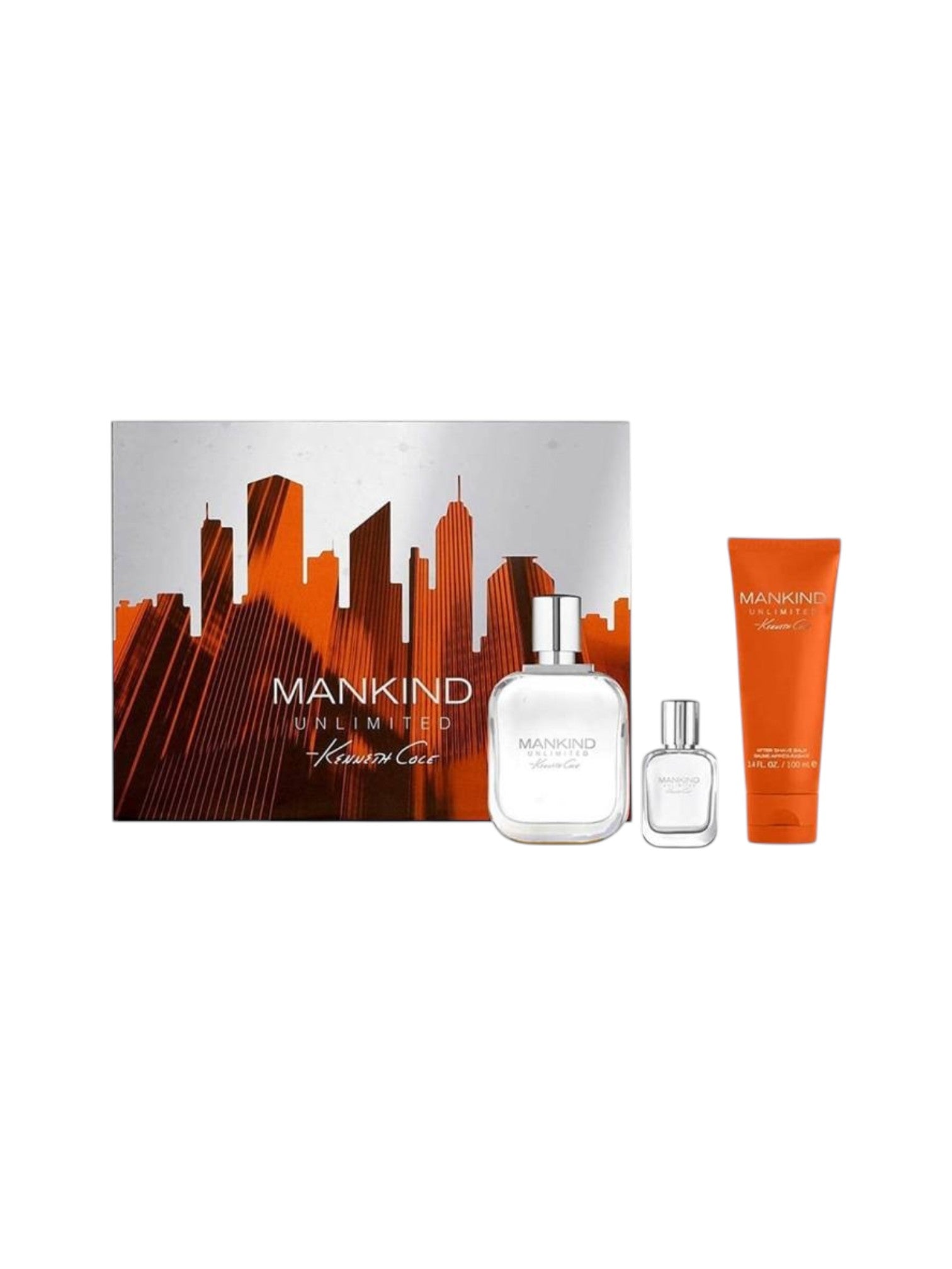 Kane Brown Mankind Unlimited perfume set with cityscape packaging on a white background. Kenneth Cole, Monza Outlet, Monza Fashion, Shein Outlet