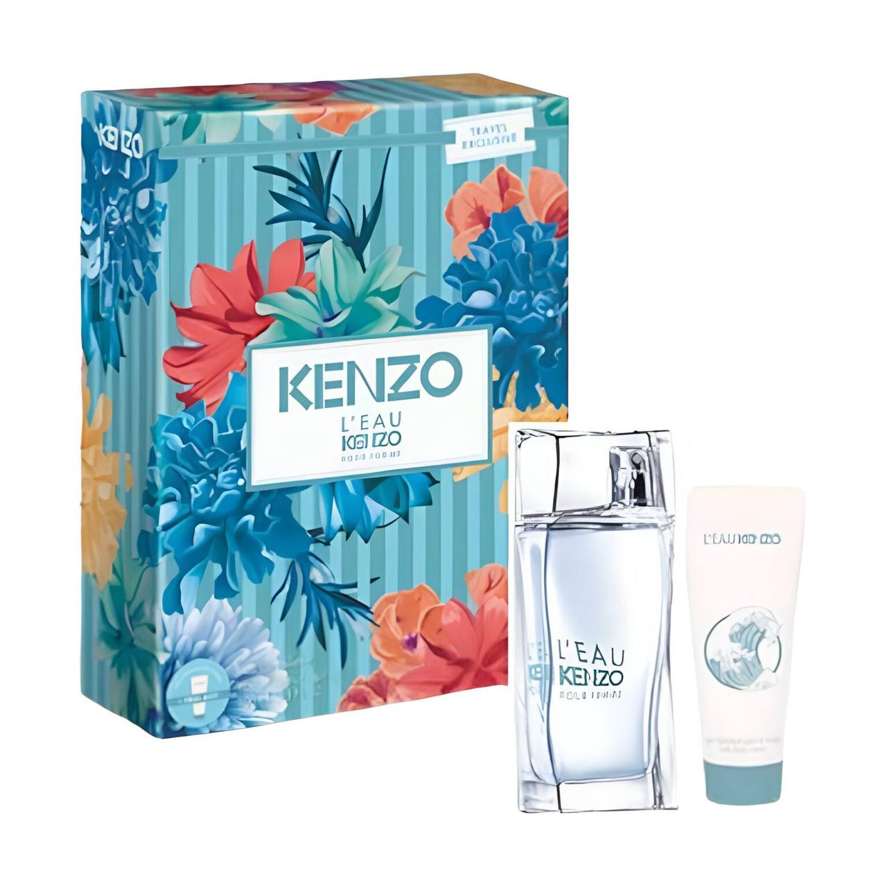 Kenzo L'Eau Kenzo perfume set with floral packaging on a white background Monza Outlet