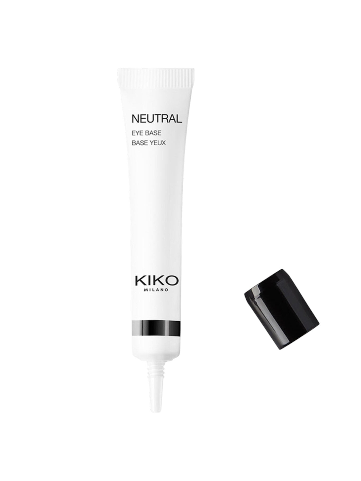 Kiko Milano eye base cream tube with black cap on a white background. Kiko, Monza Outlet, Monza Fashion, Shein Outlet