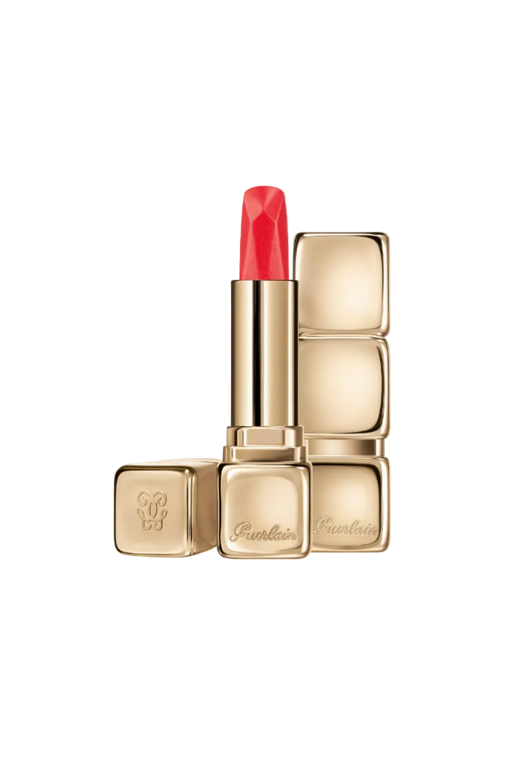 Gold lipstick with red shade on a white background Guerlain Monza Outlet, Monza Fashion, Shein Outlet
