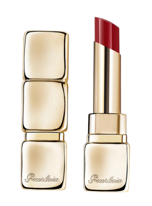 Red lipstick with gold casing on a white background, featuring the Guerlain brand. Monza Outlet