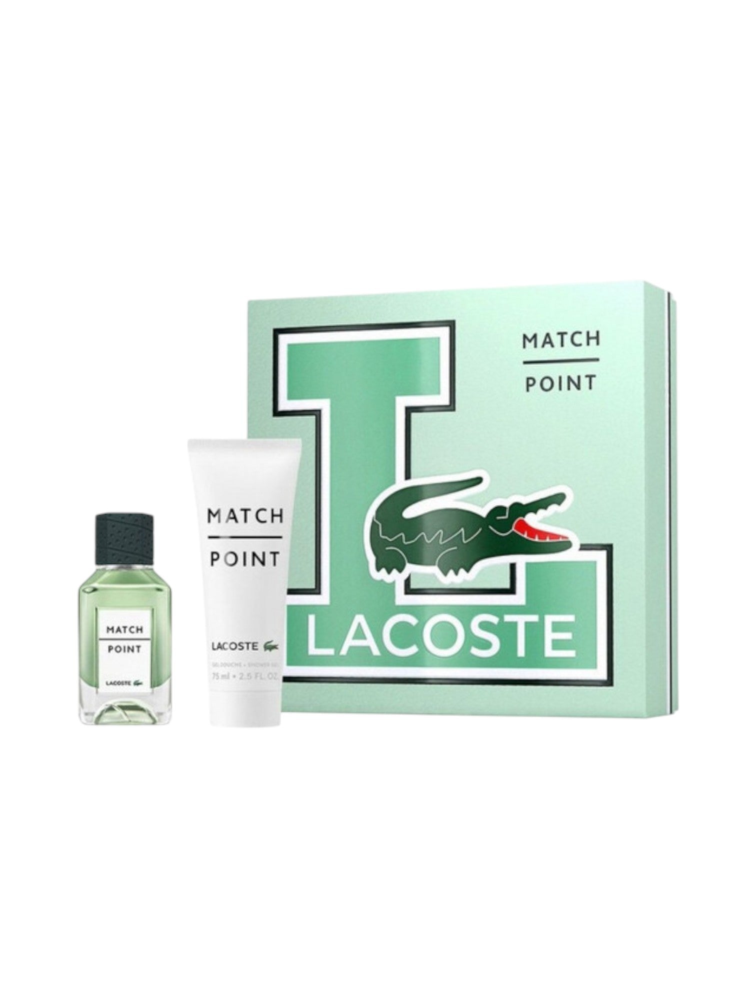 Lacoste Match Point perfume set with bottle and packaging on a white background. Lacoste, Monza Outlet, Monza Fashion, Shein Outlet