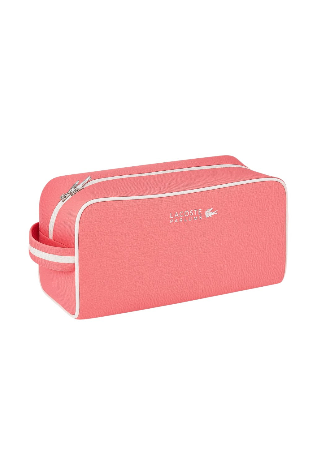 Pink toiletry bag with white accents on a white background Lacoste Monza Outlet