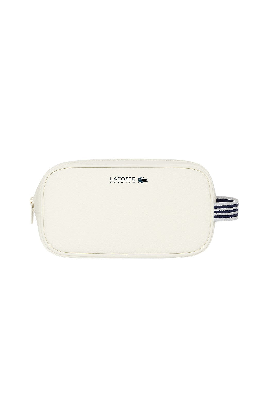 White belt bag with striped strap on a white background Lacoste Monza Outlet