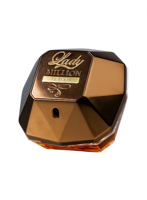 Perfume bottle with gold cap and black body on a white background Monza Outlet, Monza Fashion, Shein Outlet