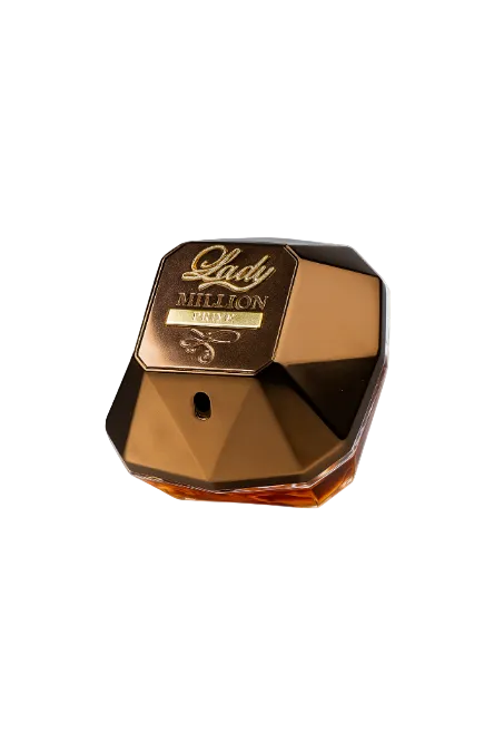 Perfume bottle with gold cap and black body on a white background Monza Outlet, Monza Fashion, Shein Outlet