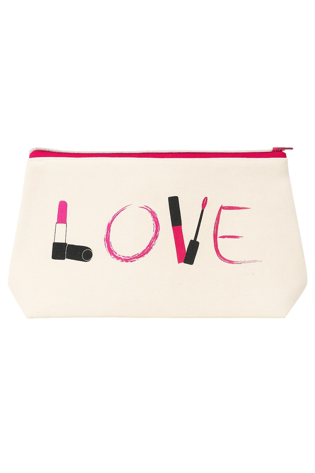 Beige pouch with LOVE and lipstick illustrations on a white background Lancome Monza Outlet