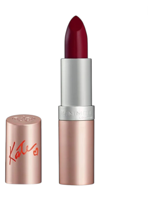 Lipstick with rose gold casing and red lipstick on white background monza outlet, Shein outlet, monza fashion