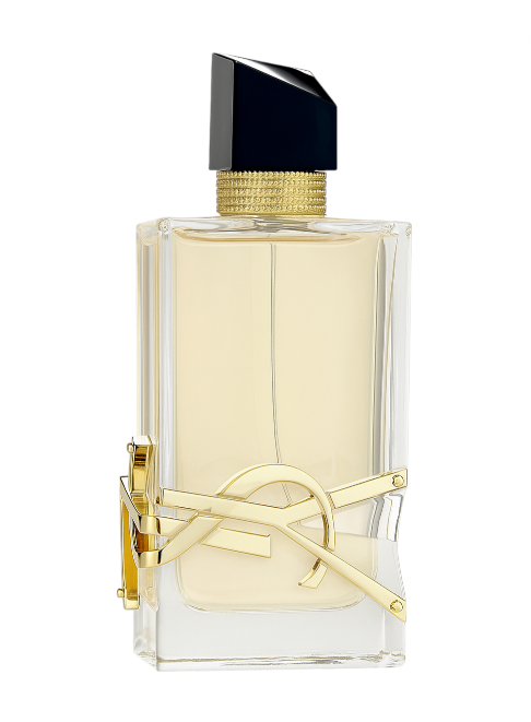 Perfume bottle with gold accents on a white background Yves Saint Laurent Libre