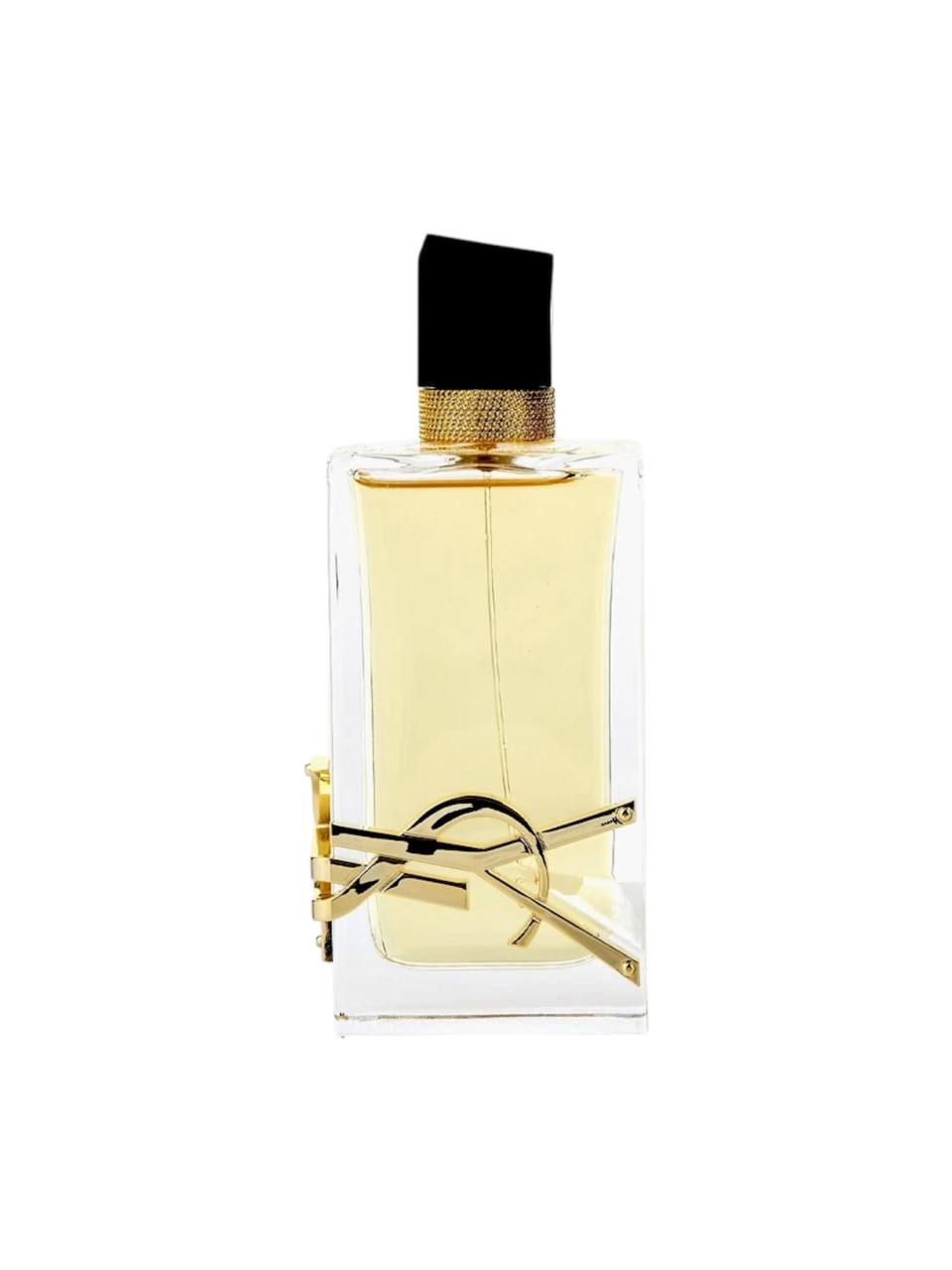 Perfume bottle with gold cap and decorative bow on a white background monza outlet, Shein outlet, monza fashion