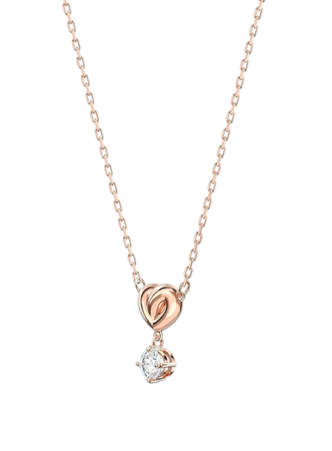 Rose gold necklace with a heart-shaped pendant and diamond drop on a white background monza outlet, Shein outlet, monza fashion