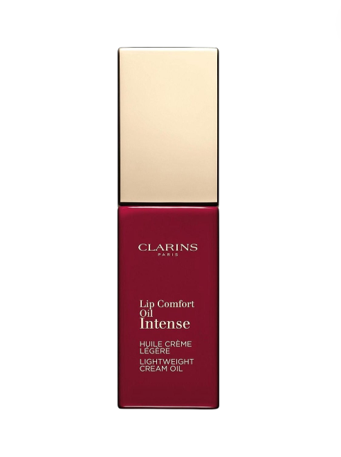 Clarins Lip Comfort Oil Intense bottle with gold cap on a white background monza outlet, Shein outlet, monza fashion