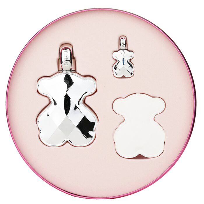 Set of silver bear-shaped pendants on a pink circular background Love Me Monza Outlet