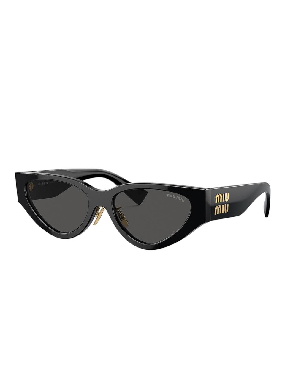 Black sunglasses with MIU MIU logo on a white background. Monza Outlet