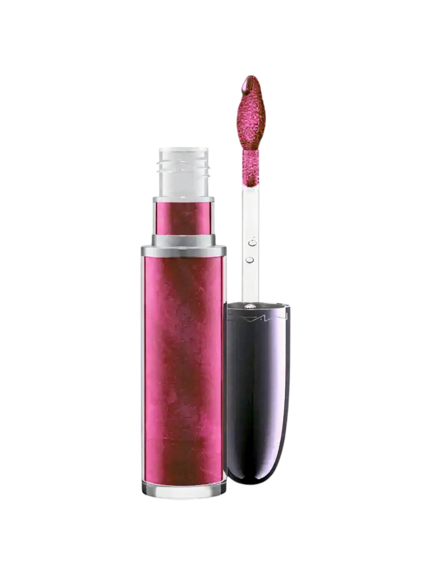 Lip gloss with pink applicator on a white background. MAC, Monza Outlet, Monza Fashion, Shein Outlet