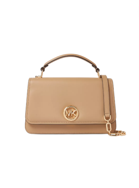 Beige handbag with gold chain and logo on a white background monza outlet, Shein outlet, monza fashion