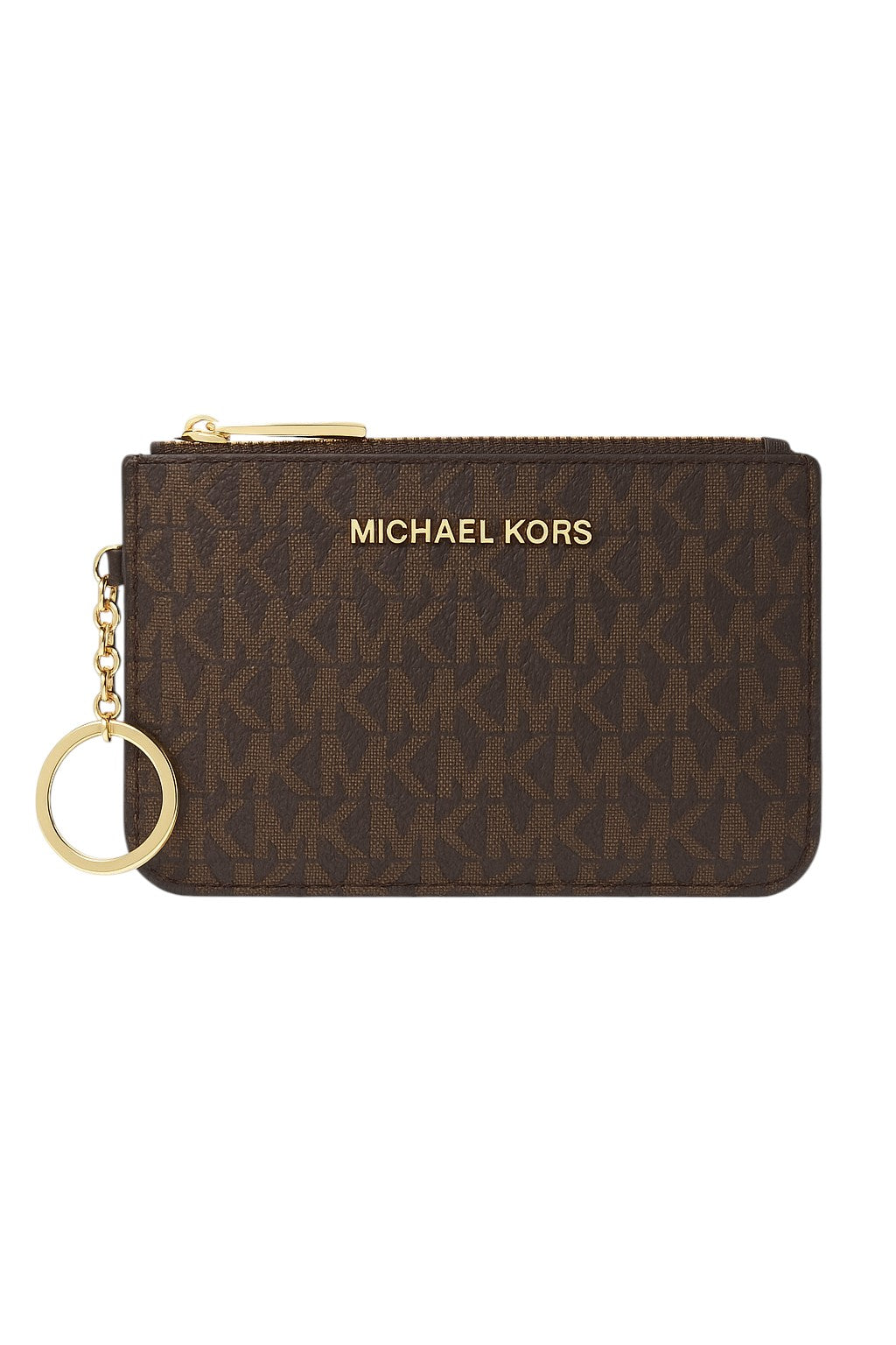 Brown wallet with gold keychain and Michael Kors logo on a white background Michael Kors Monza Outlet