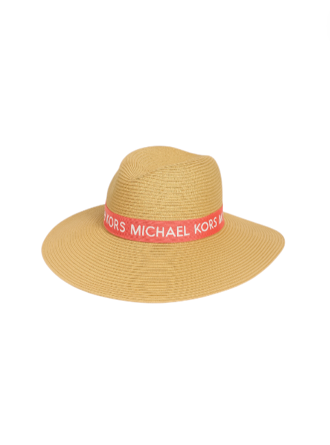 Yellow straw hat with a red Michael Kors band on a white background Monza Outlet Monza Italy