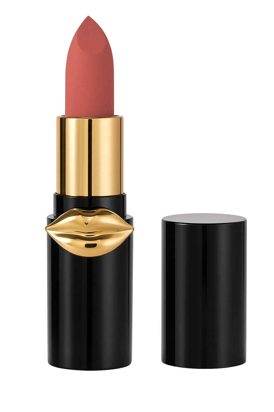 Lipstick with gold cap and black casing on a white background. Pat McGrath Labs Monza Outlet