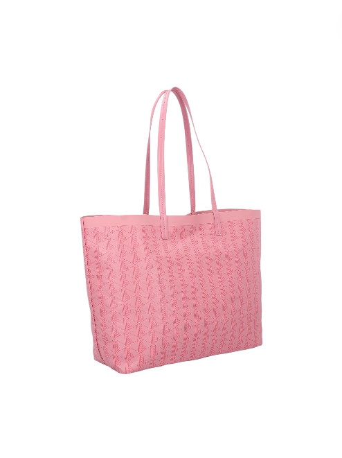 Pink textured tote bag on a white background Lacoste Monza Outlet, Monza Fashion, Shein Outlet