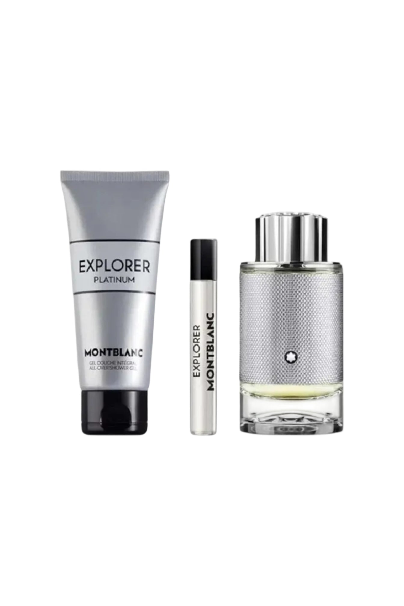 Montblanc Explorer Platinum fragrance set on a white background monza outlet, Shein outlet, monza fashion