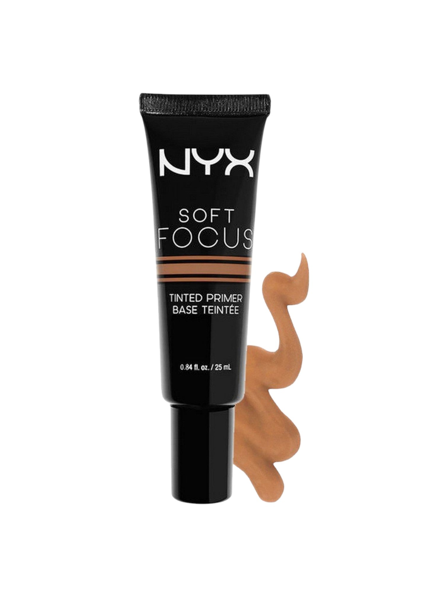 NYX Soft Focus Tinted Primer bottle with a swatch on a white background monza outlet, Shein outlet, monza fashion