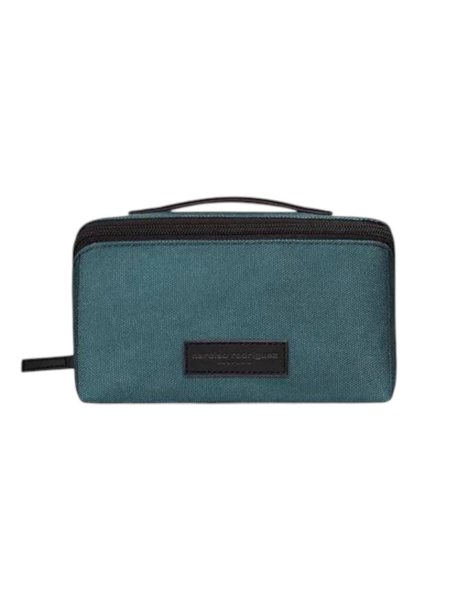 Teal toiletry bag with black accents on a white background Narciso Rodriguez Monza Outlet