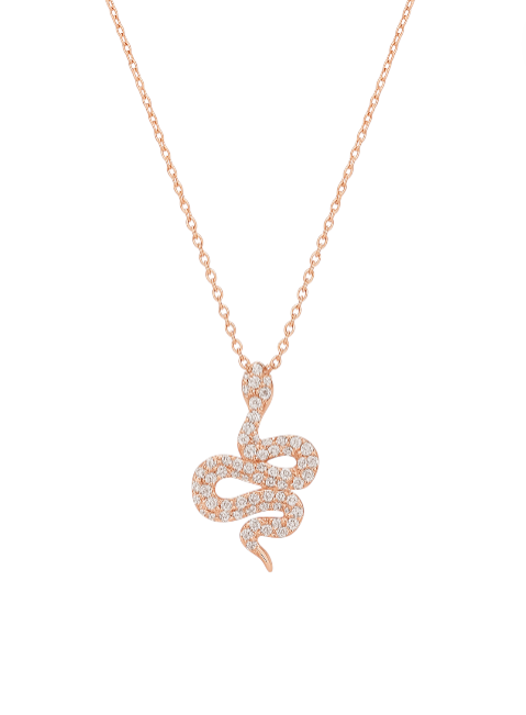Rose gold snake-shaped pendant necklace on a white background monza outlet, Shein outlet, monza fashion