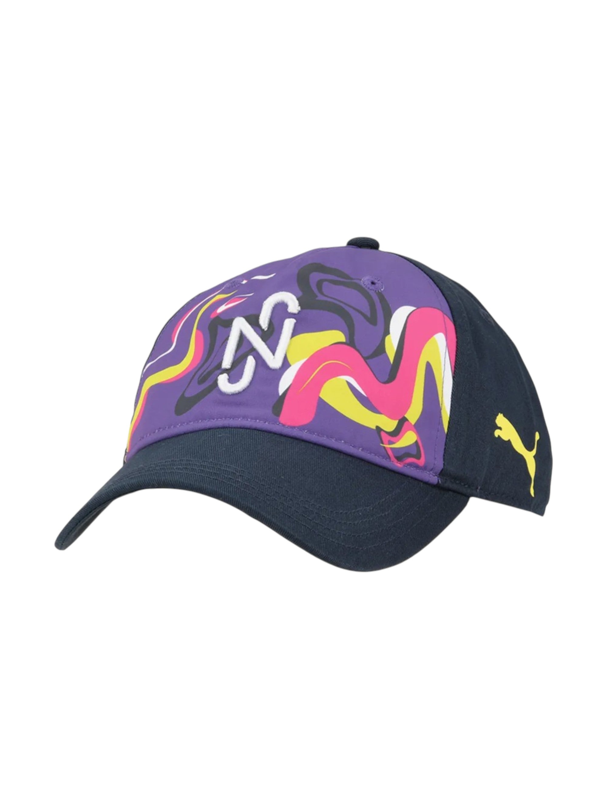 Purple and black cap with colorful design on a white background monza outlet, Shein outlet, monza fashion