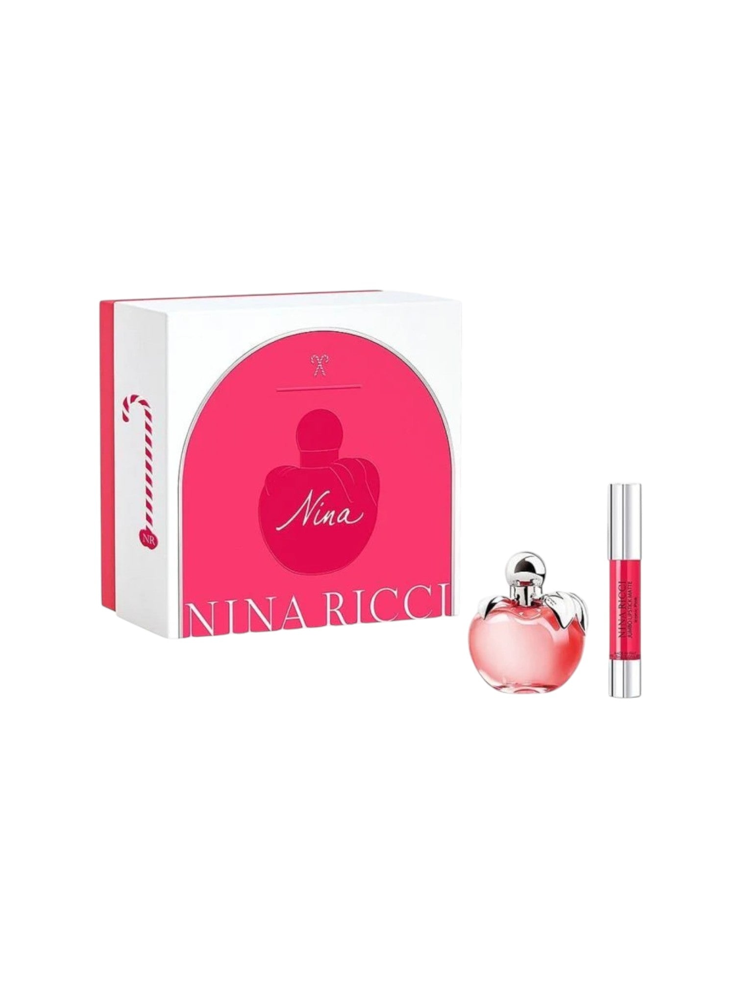 Nina Ricci perfume set with pink bottle and packaging on a white background. Nina, Monza Outlet, Monza Fashion, Shein Outlet