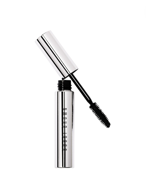 Mascara with silver tube and black brush on a white background monza outlet, Shein outlet, monza fashion