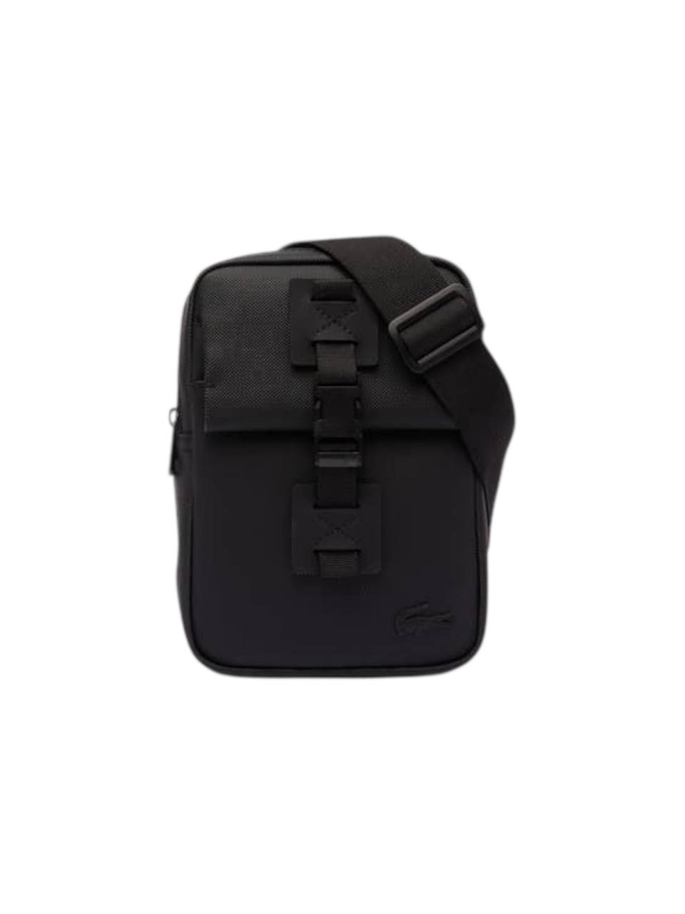 Black shoulder bag with a buckle on a white background Lacoste Monza Outlet, Monza Fashion, Shein Outlet