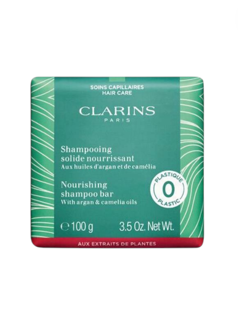 Clarins nourishing shampoo bar packaging on a white background monza outlet, Shein outlet, monza fashion