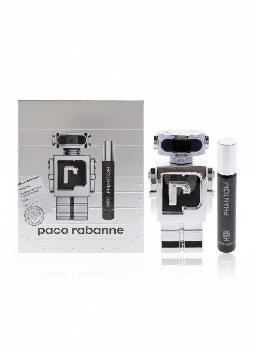 Paco Rabanne Phantom perfume set with packaging on a white background. Paco Rabanne, Monza Outlet, Monza Fashion, Shein Outlet