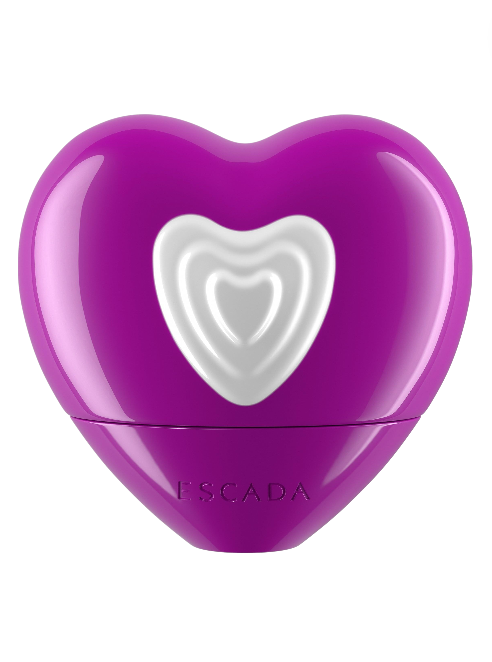 Heart-shaped purple Escada perfume bottle on a white background Escada Monza Outlet