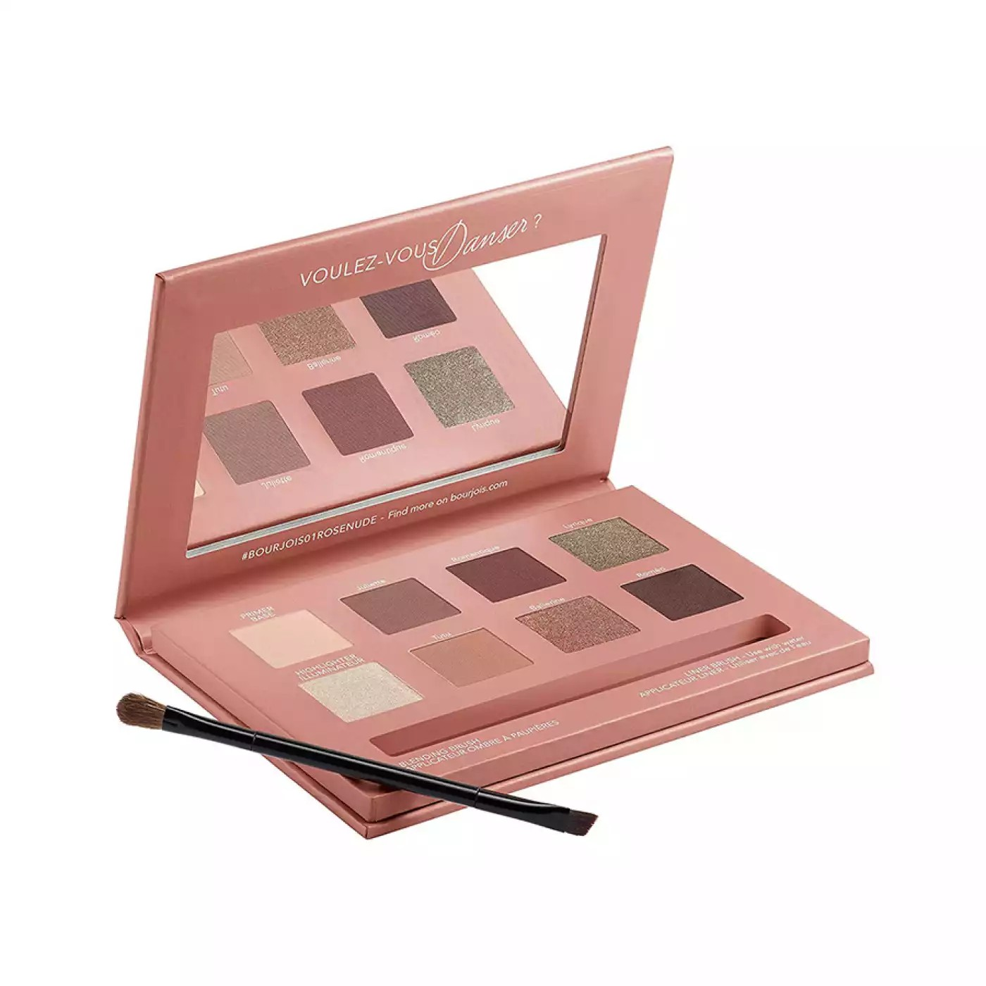 Makeup palette with eyeshadows and a brush on a white background Monza outlet, monza fashion, shein outlet, shien outlet