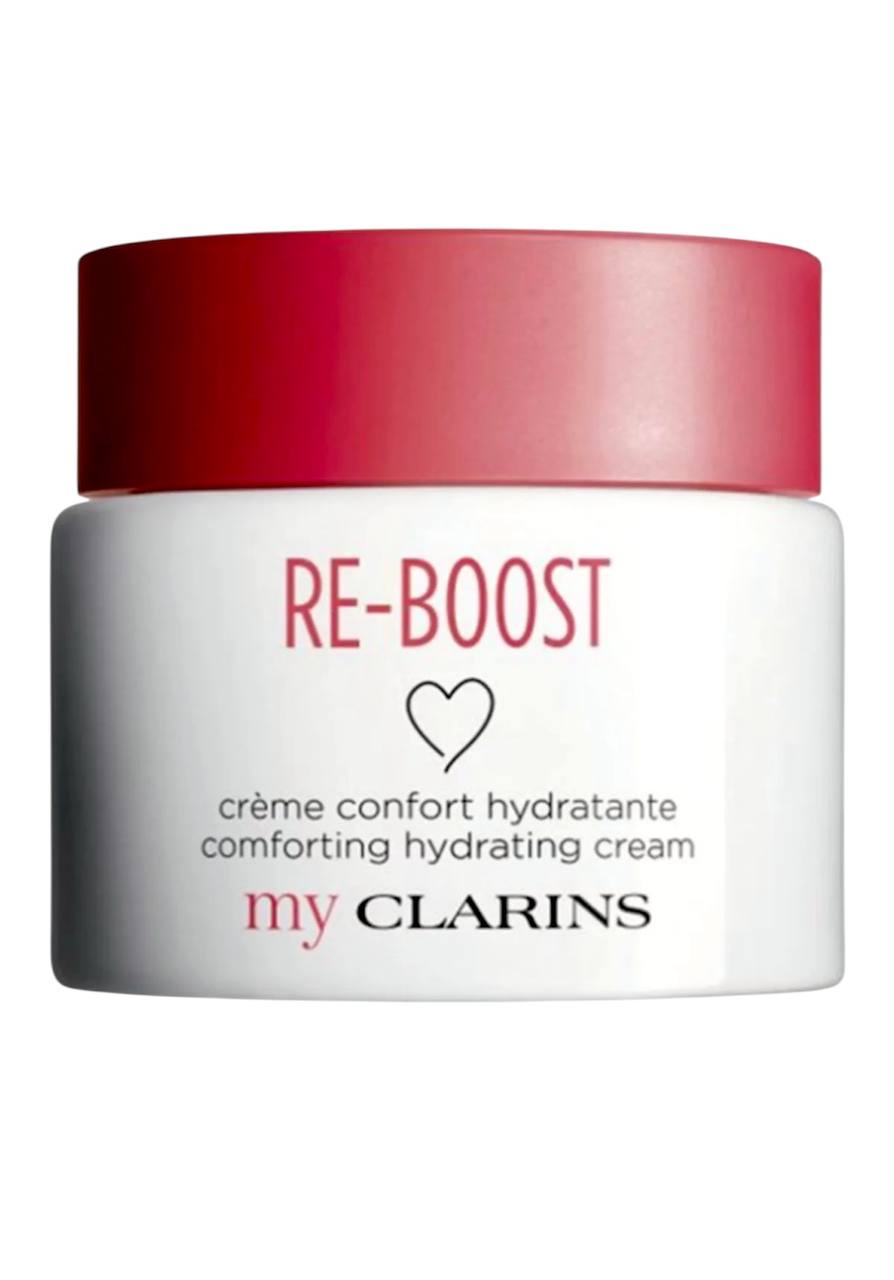 Clarins Re-Boost cream jar with red lid on a white background monza outlet, Shein outlet, monza fashion