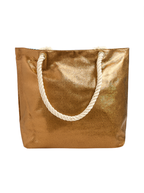 Gold tote bag with rope handles on a white background monza outlet, Shein outlet, monza fashion