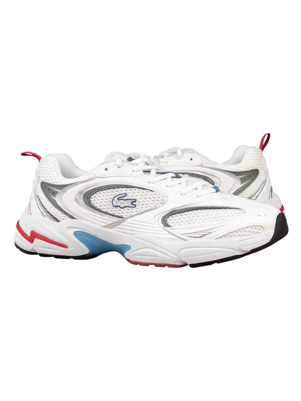 White sneaker with red and blue accents on a white background Lacoste Monza Outlet